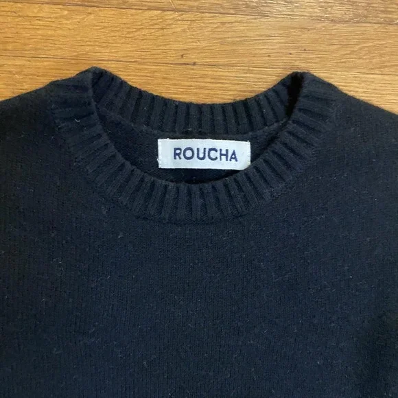 Roucha Trace Sweater Womens Large Black 100% Wool Crewneck Pullover T-Y3-006 - Picture 2 of 9